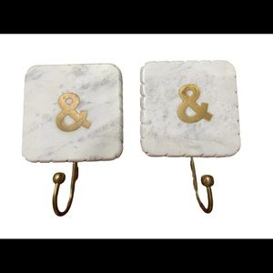 Marble and brass “Ampersand” Wall Hooks (Set of Two)